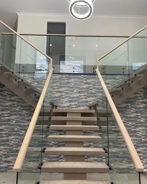 Glass balustrade on stone stairs, centre view