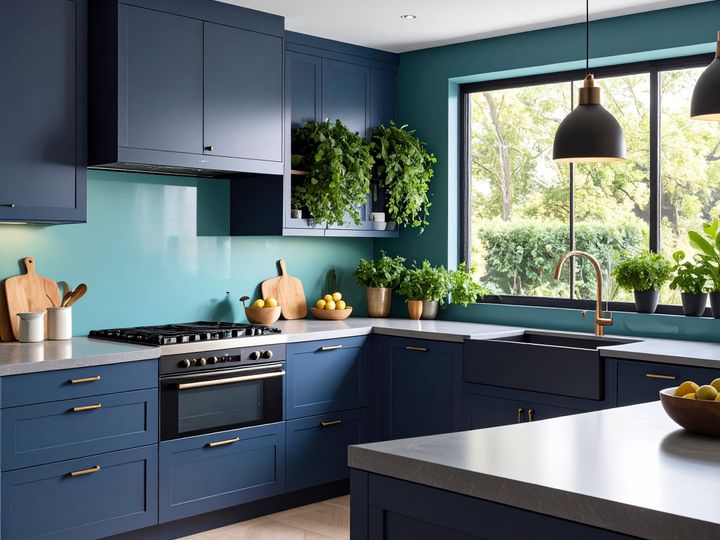 Coloured glass splashback behind a kitchen cooktop