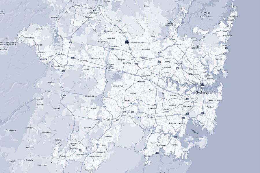 Map of Sydney showing the Aquaglass service area